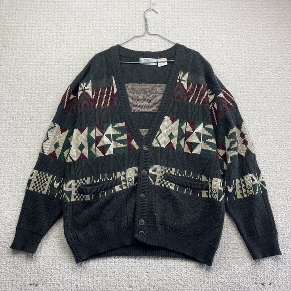 VTG Functionals Cardigan Grandpa Sweater Men XL Colorful Aztec Knit Wool Blend - Picture 1 of 14
